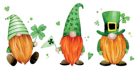 watercolor drawing. set for st patrick's day. cute gnomes, leprechauns ...