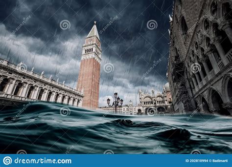 Representation of St. Marks Square Piazza San Marco during Flood Acqua ...