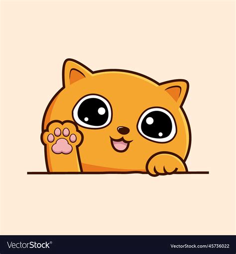 Orange cat cartoon kawaii - cute waving hand Vector Image