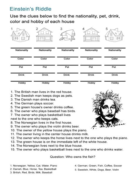 Einstein's Riddle: Detective-Style Logic Activity - ALL ESL