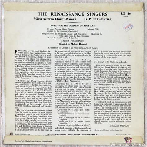 Palestrina, The Renaissance Singers ‎– Missa Aeterna Christi Munera ...