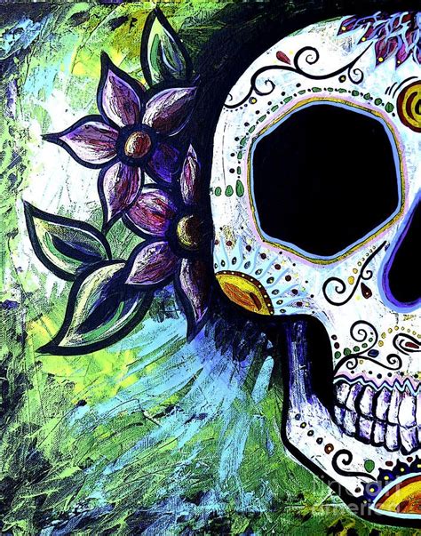 Green Flower Skull Painting - Green Flower Skull Fine Art Print | Skull ...