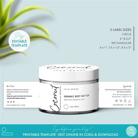 Editable Modern Cosmetic Jar Label Template 5 Sizes Printable Body ...