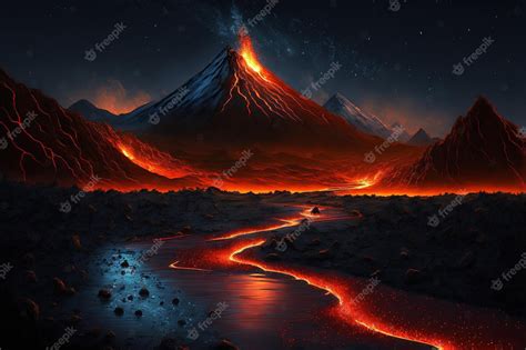 Premium Photo | Image Night fire mountain and the wit of the volcanic ...