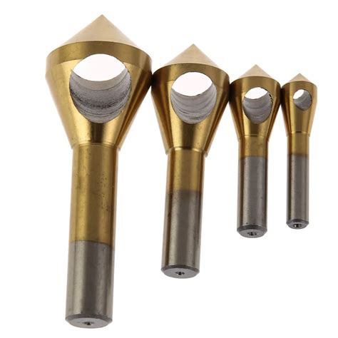 4pc Metal Cutting Drill Titanium Coated Countersink Deburring Tool ...