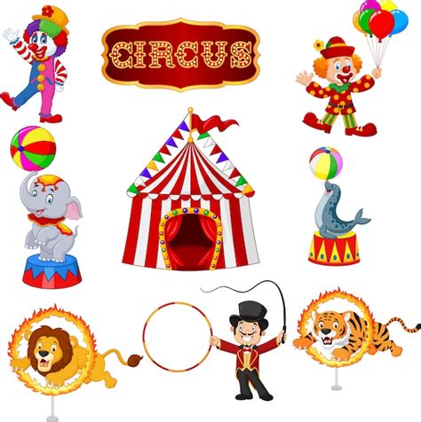 Premium Vector | Set of circus cartoon artists and animals