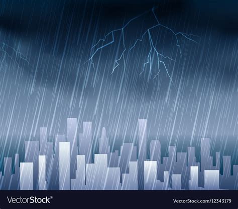 Rainy weather in town blue background Royalty Free Vector