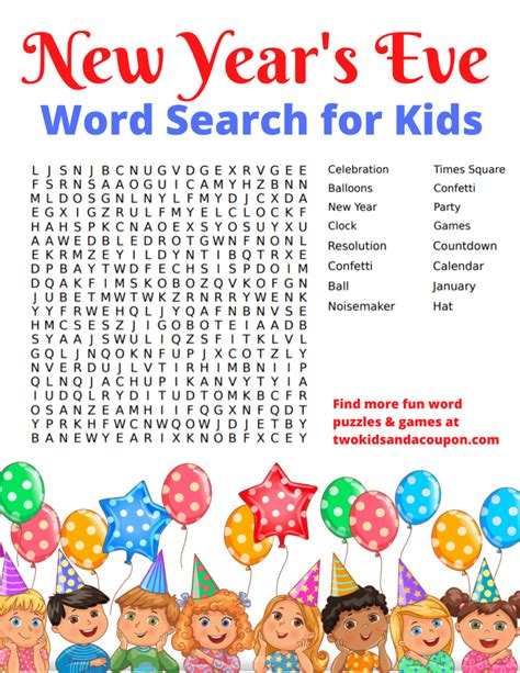 Fun and Free Happy New Year Word Search for Kids