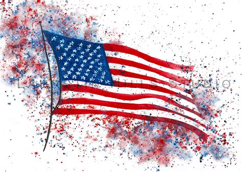 American Flag Art Print, US Flag, Splatters, Watercolor Art Print ...