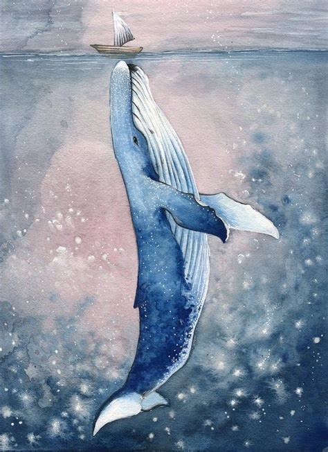 The Nudge Art Print Illustration Watercolor Print Ocean - Etsy | Whale ...