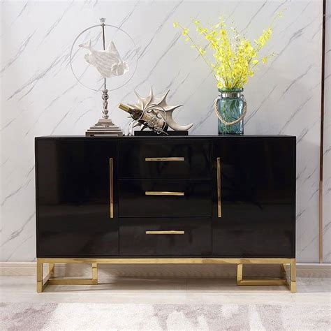 Modern Luxurious Black / White Buffet Table 2 Doors & 3 Drawers Kitchen ...