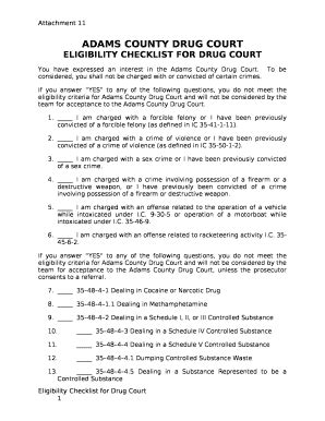 ELIGIBILITY CHECKLIST FOR DRUG COURT Doc Template | pdfFiller