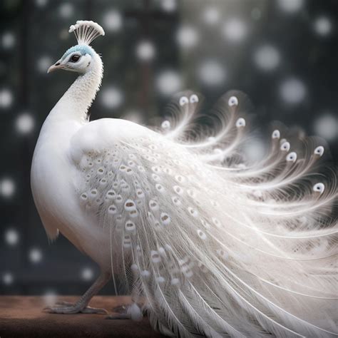 Premium AI Image | A white peacock with blue feathers is standing on a ...