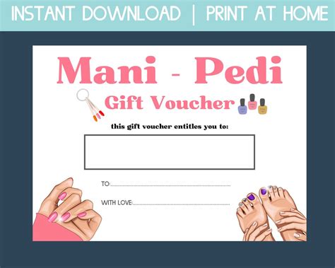 Mani Pedi Coupon, Nail Salon Gift Card, Printable Gift Card, Birthday ...