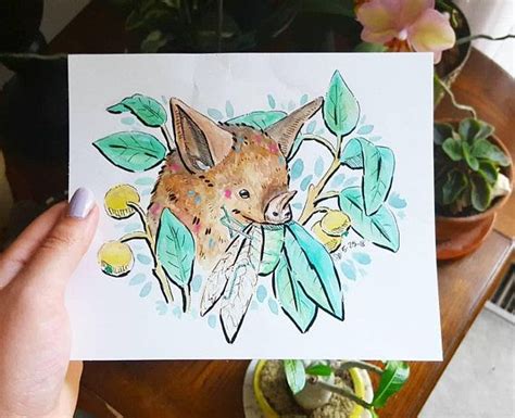 Watercolor Bat Painting, Cute Bat with Plants | Cute bat, Painting ...