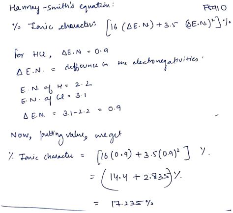 Determine percentage ionic character of HCl by Henry and Smith formula.