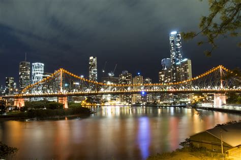 Skyline of Brisbane beyond the bridge in Queensland, Australia image ...