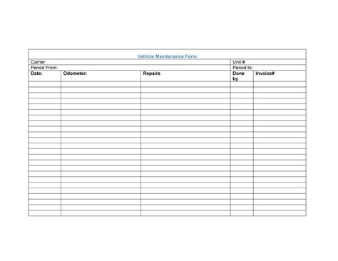 Printable Vehicle Service Sheet Template