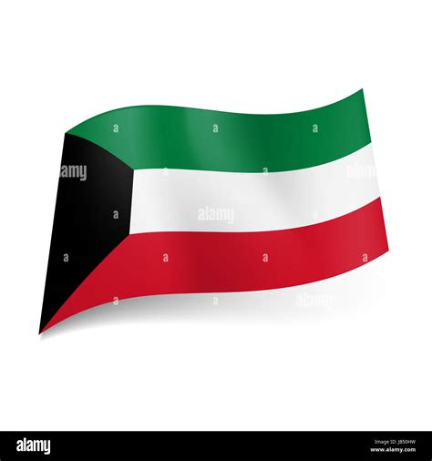 National flag of Kuwait: green, white and red horizontal stripes with ...