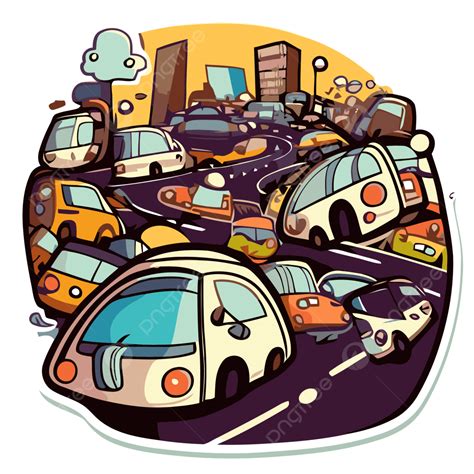 Sticker Of A Traffic Jam Road Vector Clipart, Sticker Design With ...