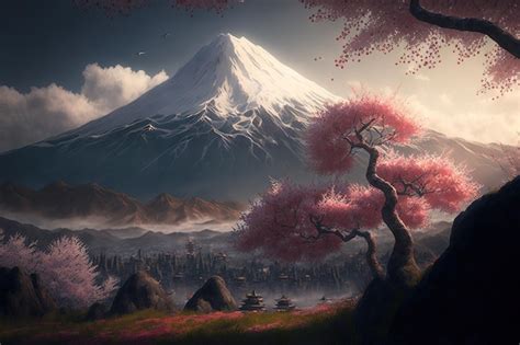 Japanese cherry blossoms and the Fuji mountain in the spring | Premium ...