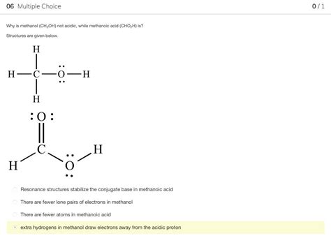 Solved 06 Multiple Choice 0/1 Why is methanol (CH3OH) not | Chegg.com