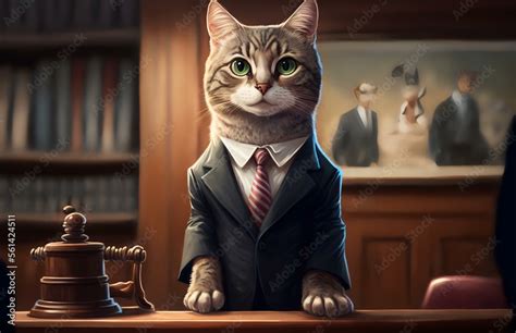 cat in a suit and tie, standing in a courtroom (AI Generated) Stock ...