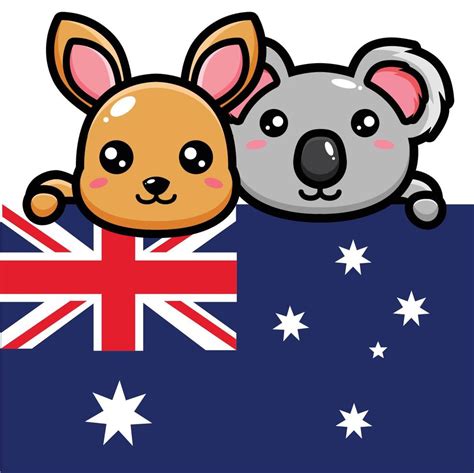 kangaroo and cute koala with Australian flag 4217263 Vector Art at Vecteezy