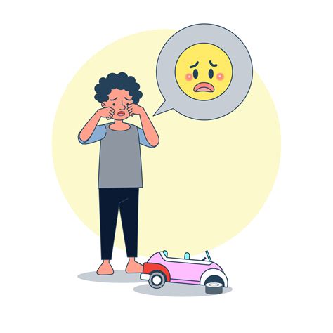 Big isolated Boy crying because of broken toy car. illustration vector ...