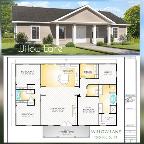 Willow Lane House Plan, 1664 Square Feet, Gable Roof Option - Etsy