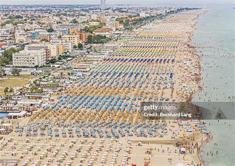 Aerial View Of The Crowded Beach Of Rimini High-Res Stock Photo - Getty ...