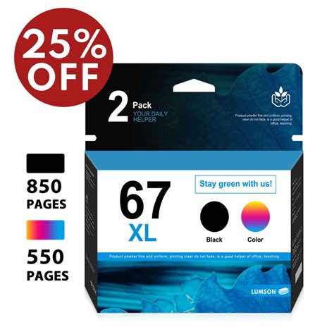 67XL 2 Ink Black and Color Combo Pack Replacement for HP DeskJet 2700 ...