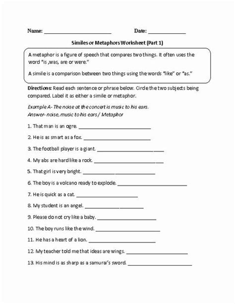 50 simile metaphor personification worksheet – Artofit