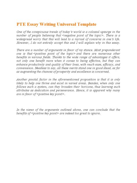 PTE Essay Writing Universal Template | PDF