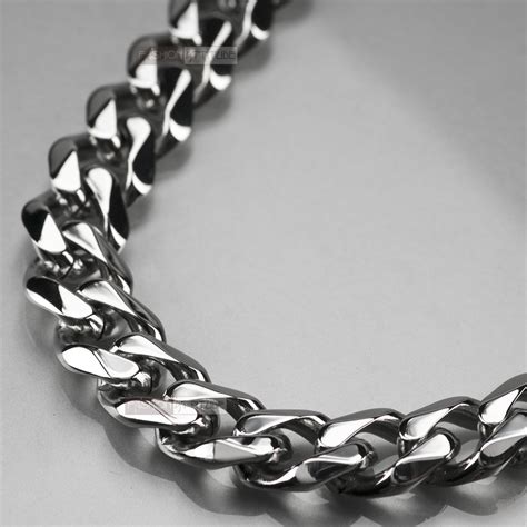 Silver necklace stainless steel mens chain solid heavy thick top ...