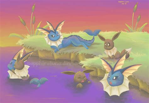 Vaporeon and Eevee by sapphireluna on DeviantArt