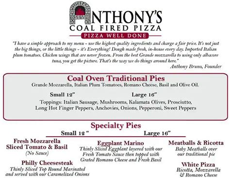 Anthony’s Coal Fired Pizza Menu - Urbanspoon/Zomato