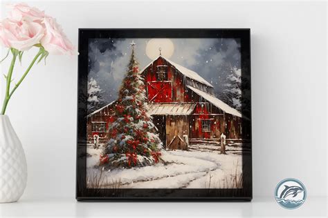 Christmas Barn Wall Art Oil Painting Graphic by Whale Art · Creative ...