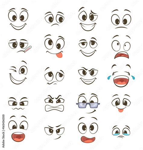 Cartoon happy faces with different expressions. Vector illustrations ...