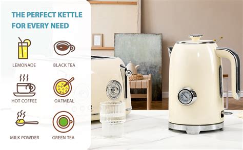 Cream Electric Kettles with Fast Boil, Sulives Retro Cordless Kettle ...