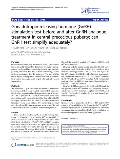 (PDF) A Gonadotropin-Releasing Hormone (GnRH) Stimulation Test Before ...