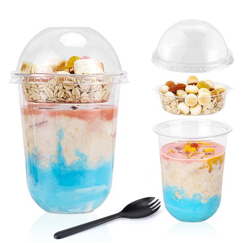 Buy 50Sets 16OZ Clear Plastic Parfait Cups with Lids Dome Lids No Hole ...