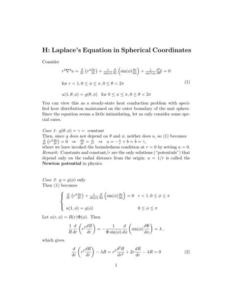 H: Laplace`s Equation in Spherical Coordinates