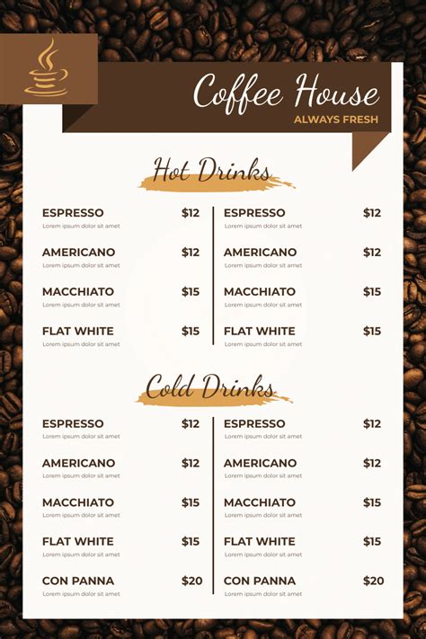 Coffee Shop Menu Design Templates