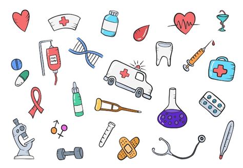 Premium Vector | Health or healthcare medical doodle hand drawn set ...