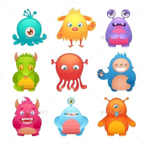 cartoon monsters with different facial expressions and hair colors, all ...