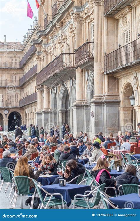 Tourist on the Historical Plaza Mayor Main Square, Salamanca Editorial ...