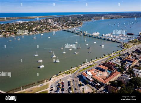 Aerial view Saint Augustine harbor and bridge of lions in Saint ...