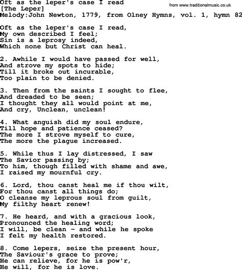 Old English Song Lyrics for Oft As The Leper's Case I Read, with PDF