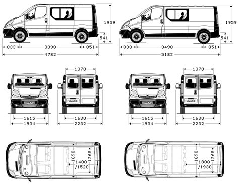 2001 Vauxhall Vivaro Double Cab Van blueprints free - Outlines